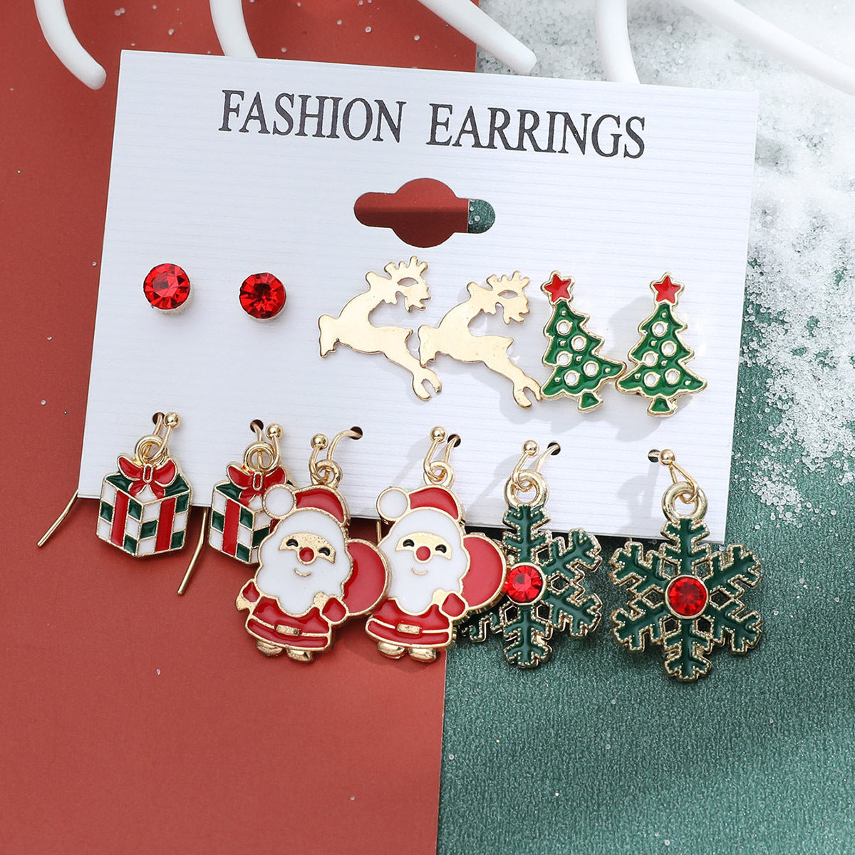 Christmas Snowman Cane Stud Earrings Combination Set-Jewearrings