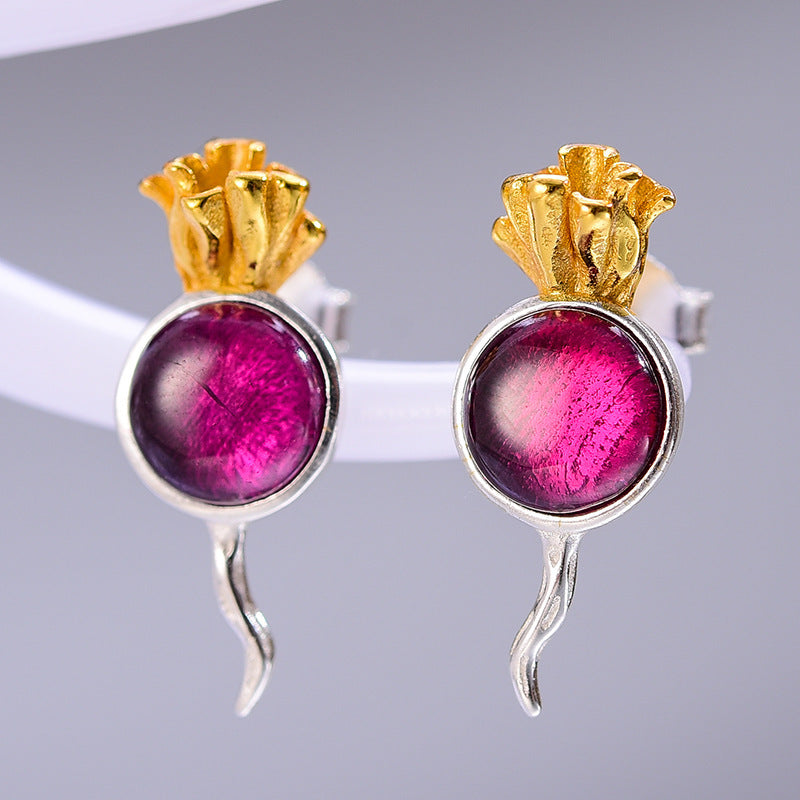 Radish Amethyst Sterling Silver S925 Women's Stud Earrings-Jewearrings