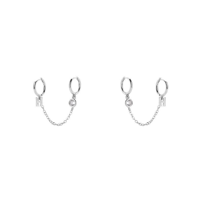 Women's Graceful And Fashionable Sterling Silver Double Ear Piercings Earrings-Jewearrings