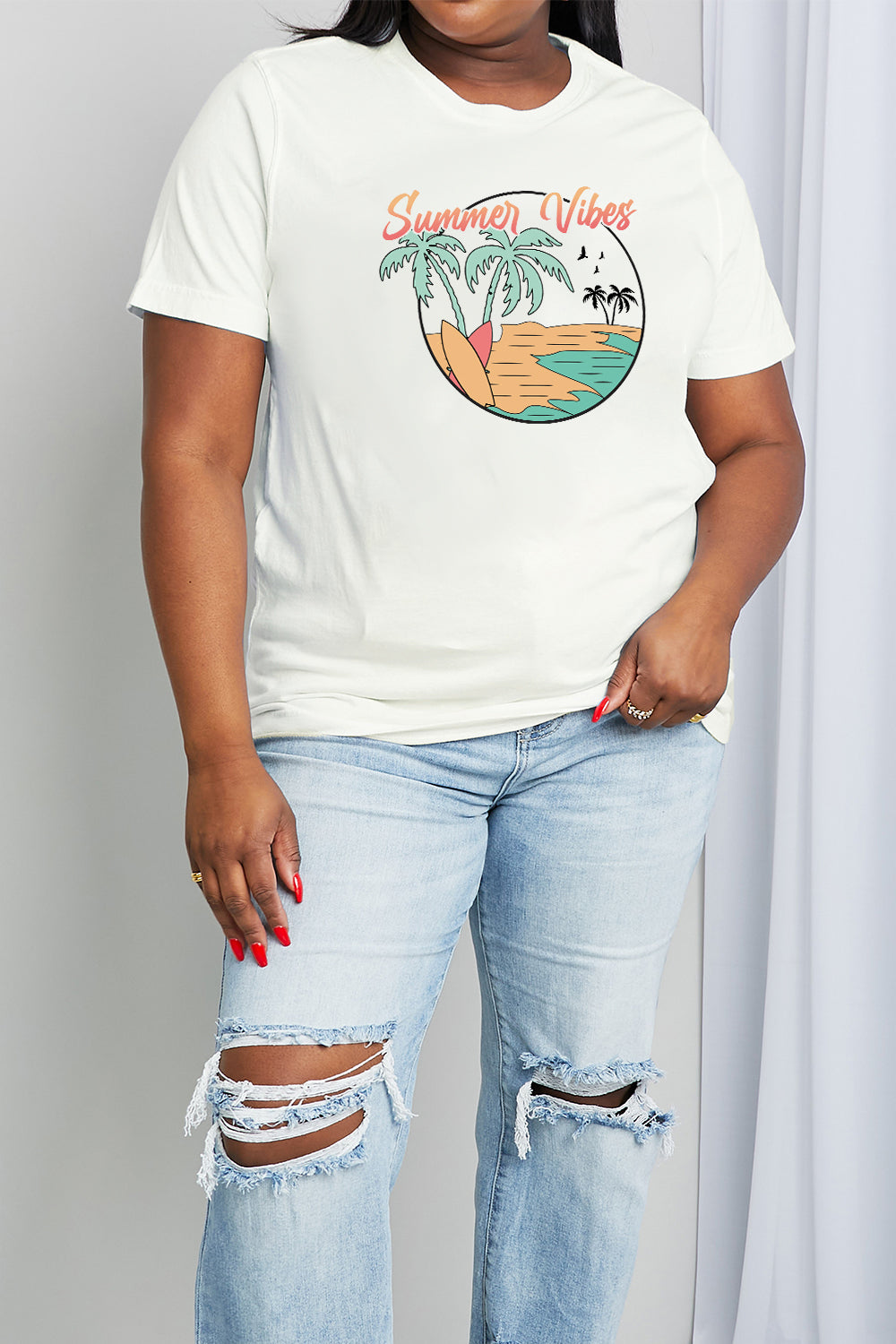 Simply Love Full Size SUMMER VIBES Graphic Cotton Tee-Jewearrings