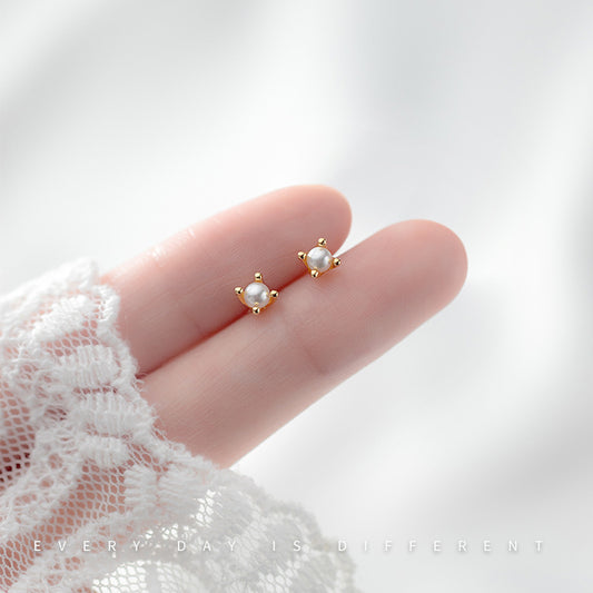 S925 Silver Synthetic Pearl Small Sweet Lady Earrings-Jewearrings