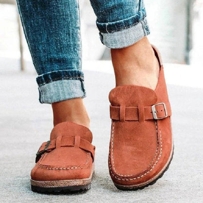 Round Toe Low Heel Buckle Loafers-Jewearrings