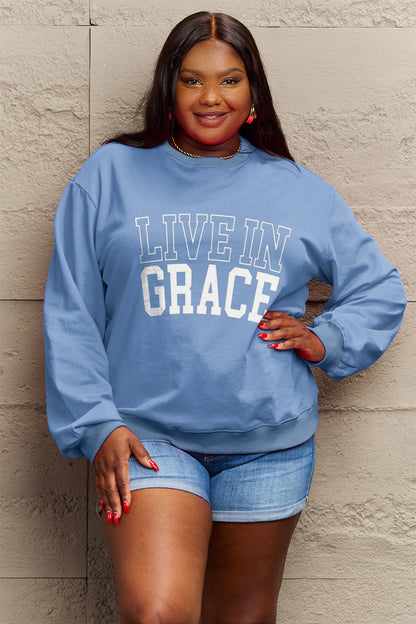 Simply Love Full Size LIVE IN GRACE Graphic Sweatshirt-Jewearrings