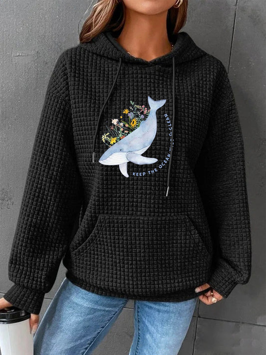 Full Size Whale Graphic Drawstring Hoodie-Jewearrings