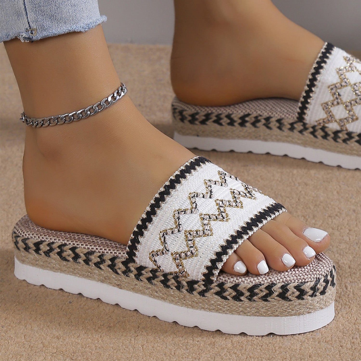 Geometric Weave Platform Sandals-Jewearrings