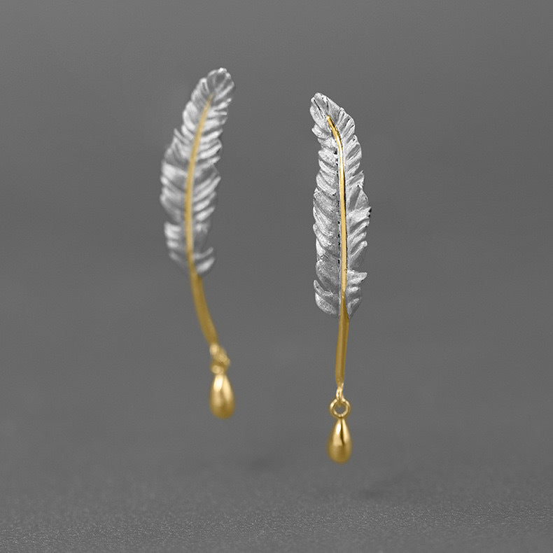 Feather S925 Sterling Silver Earrings-Jewearrings