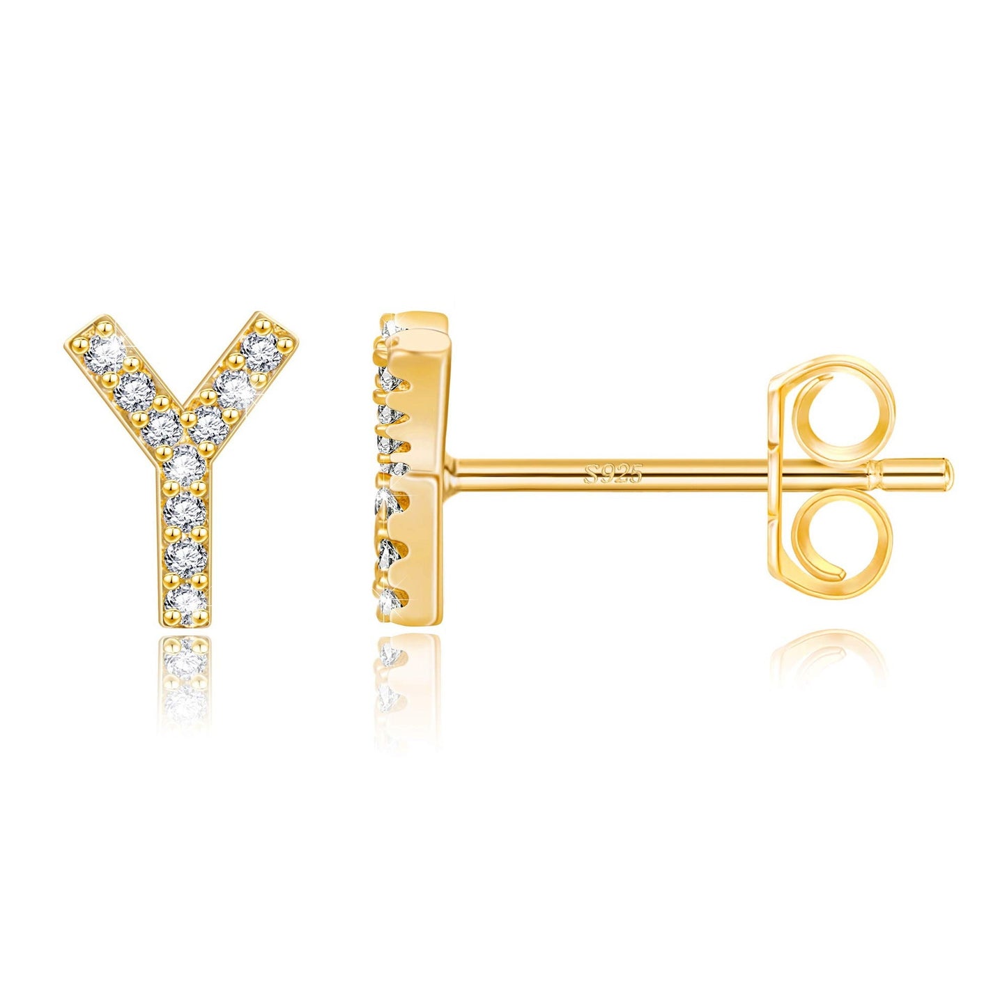 Simple Rhinestone Silver Needle English Alphabet Letter Earrings-Jewearrings