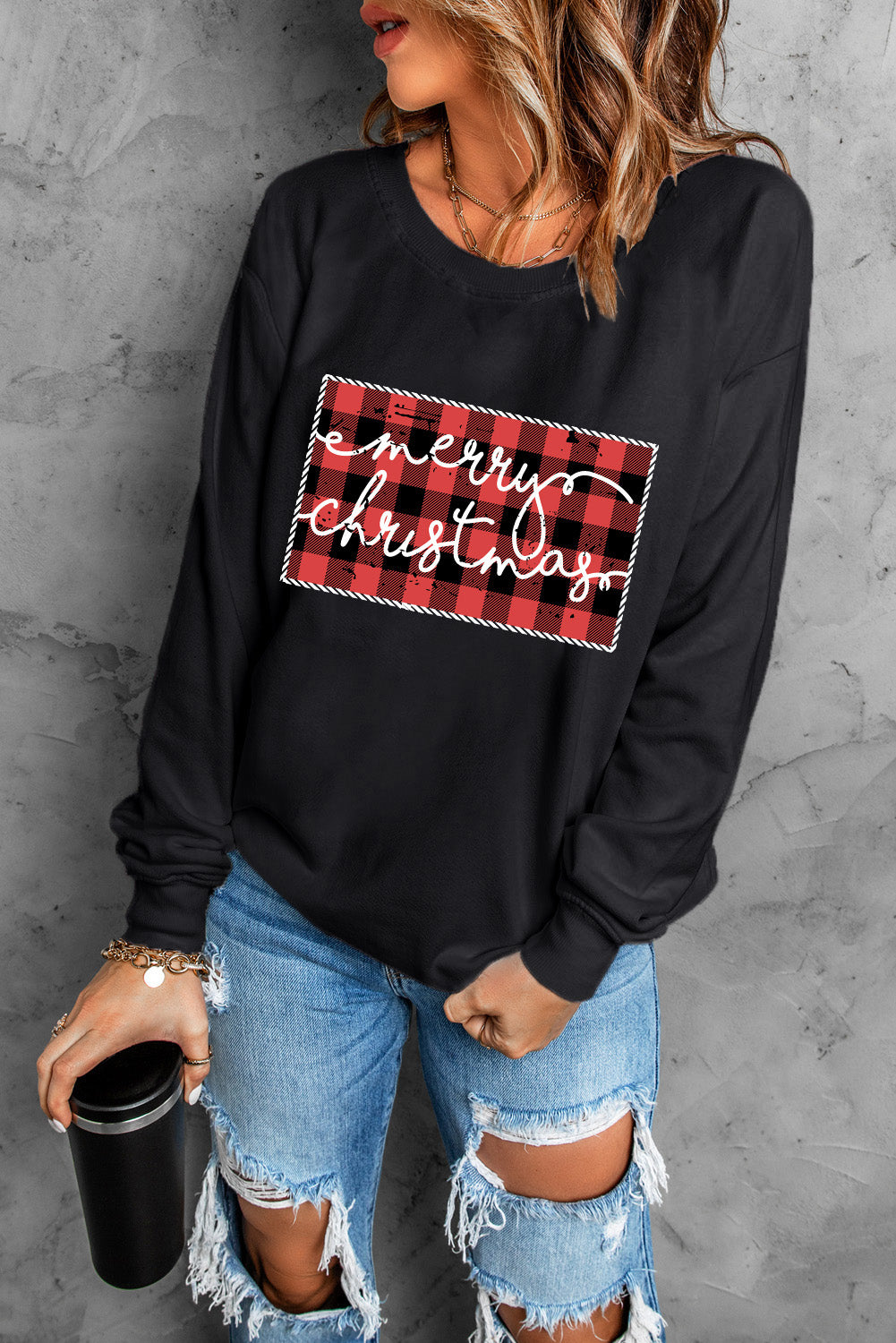 Graphic Round Neck Dropped Shoulder Sweatshirt-Jewearrings