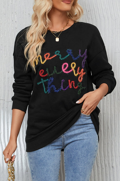 Letter Graphic Dropped Shoulder Sweatshirt-Jewearrings