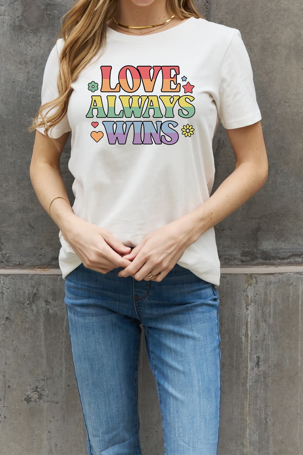 Simply Love Full Size LOVE ALWAYS WINS Graphic Cotton Tee-Jewearrings