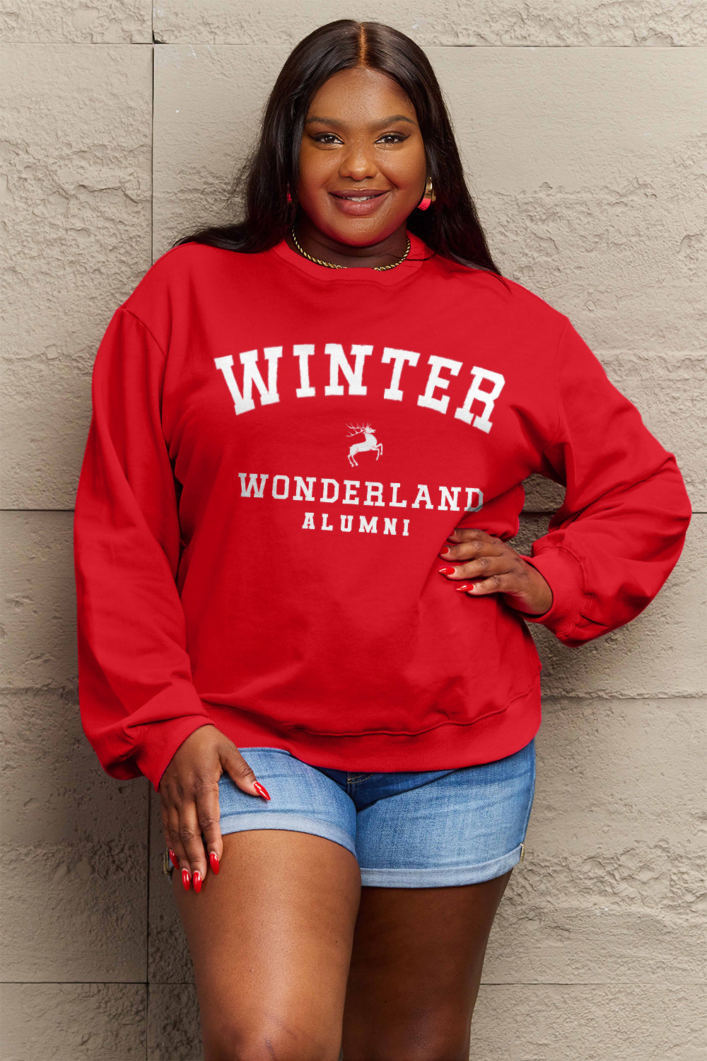 Simply Love Full Size WINTER WONDERLAND ALUMNI Graphic Long Sleeve Sweatshirt-Jewearrings