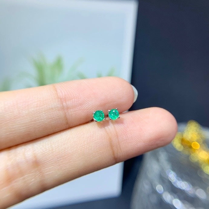 Natural Emerald Stud Earrings Stone 3MM Granny Green-Jewearrings