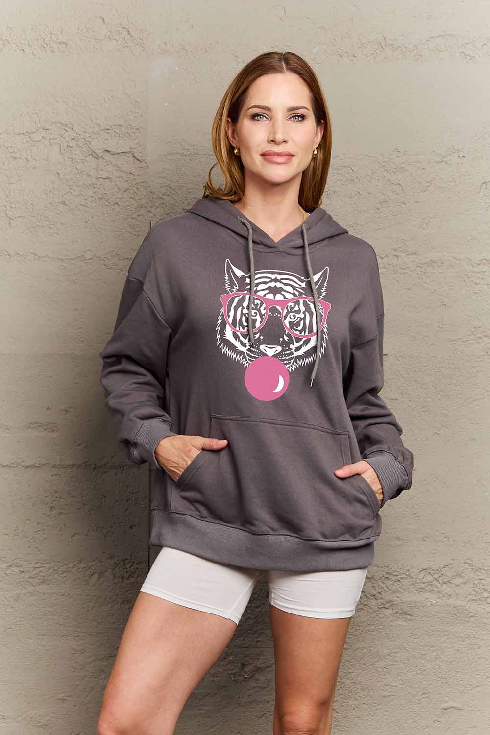 Simply Love Simply Love Full Size Dropped Shoulder Tiger Graphic Hoodie-Jewearrings