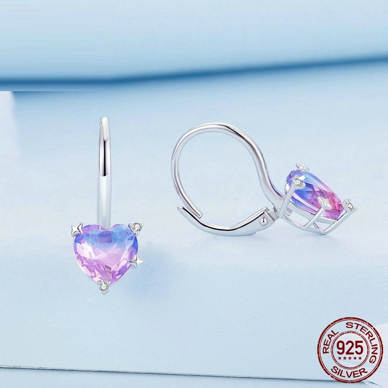 Silver S925 Colorful Love White Gold Plated Zircon Heart-shaped Dream Ear Studs Earrings-Jewearrings