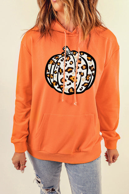 Leopard Pumpkin Graphic Hoodie with Pocket-Jewearrings