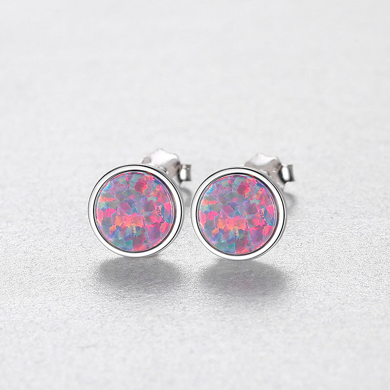 Women's Sterling Silver Stud Earrings Korean All-match Color Treasure Earrings-Jewearrings