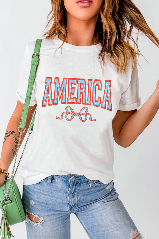 AMERICA Round Neck Short Sleeve T-Shirt-Jewearrings