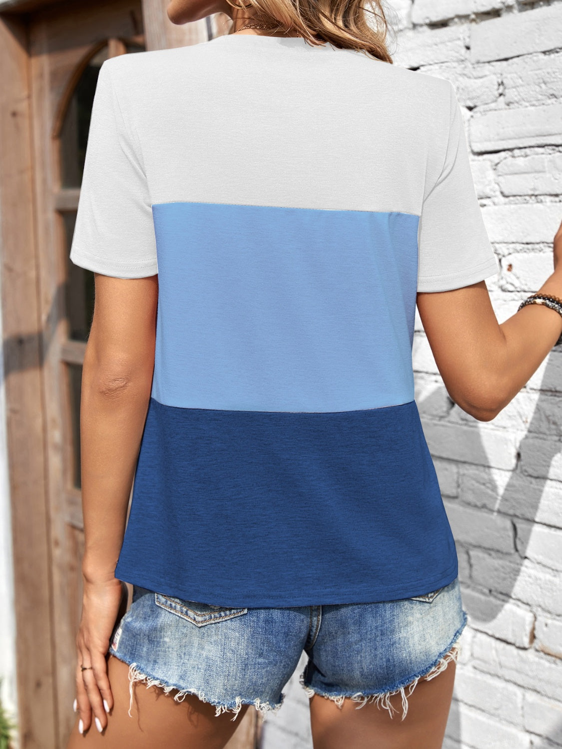 Color Block Round Neck Short Sleeve T-Shirt-Jewearrings