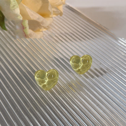 Women's Stylish Simple And Versatile Silver Needle Resin Love Heart Stud Earrings-Jewearrings