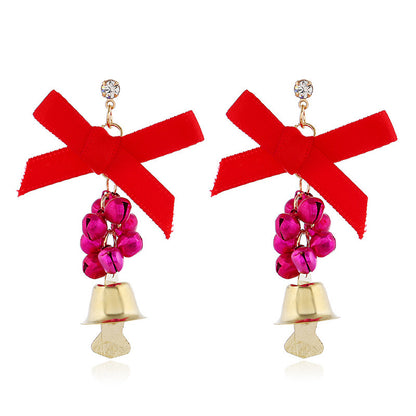 European And American Creative Christmas Bow Bell Earrings-Jewearrings