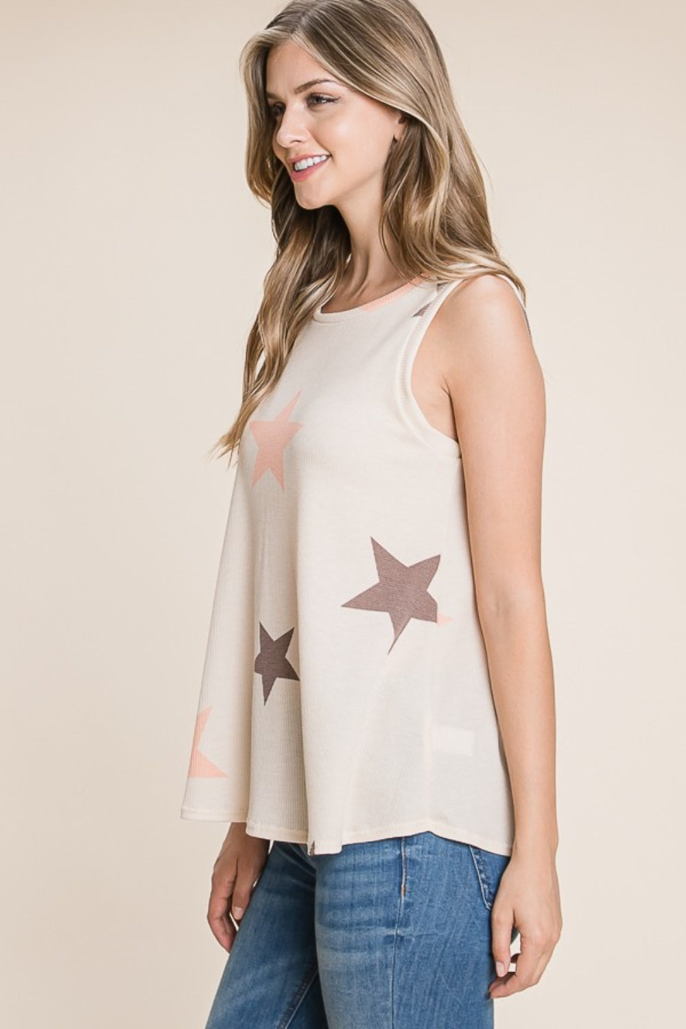 BOMBOM Star Print Round Neck Tank-Jewearrings