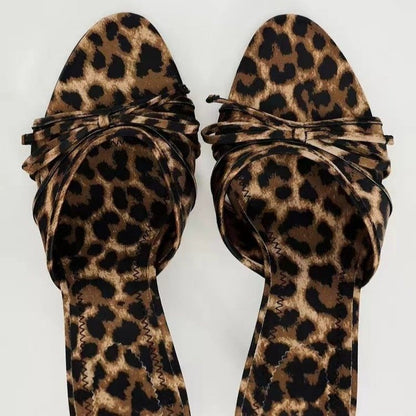 Bow Leopard Kitten Heel Sandals-Jewearrings