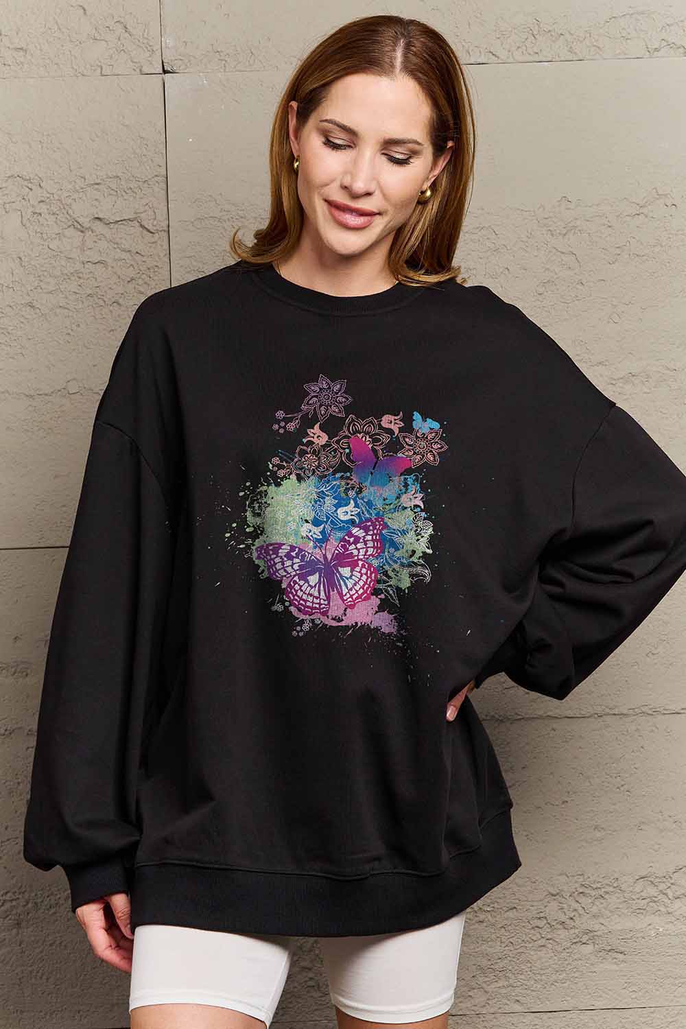 Simply Love Simply Love Full Size Butterfly Graphic Sweatshirt-Jewearrings