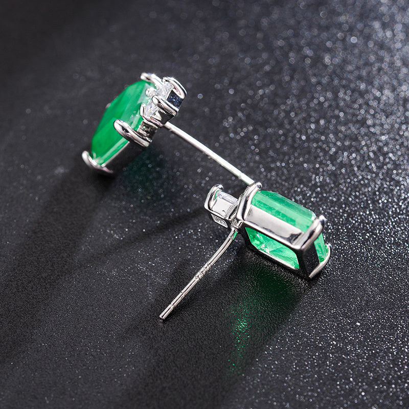 Ectangular Emerald Emerald Earrings With High-end Temperament-Jewearrings