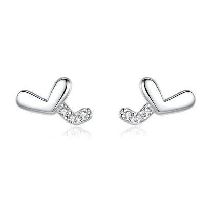 Sterling Silver Heart Stud Earrings With Diamonds-Jewearrings