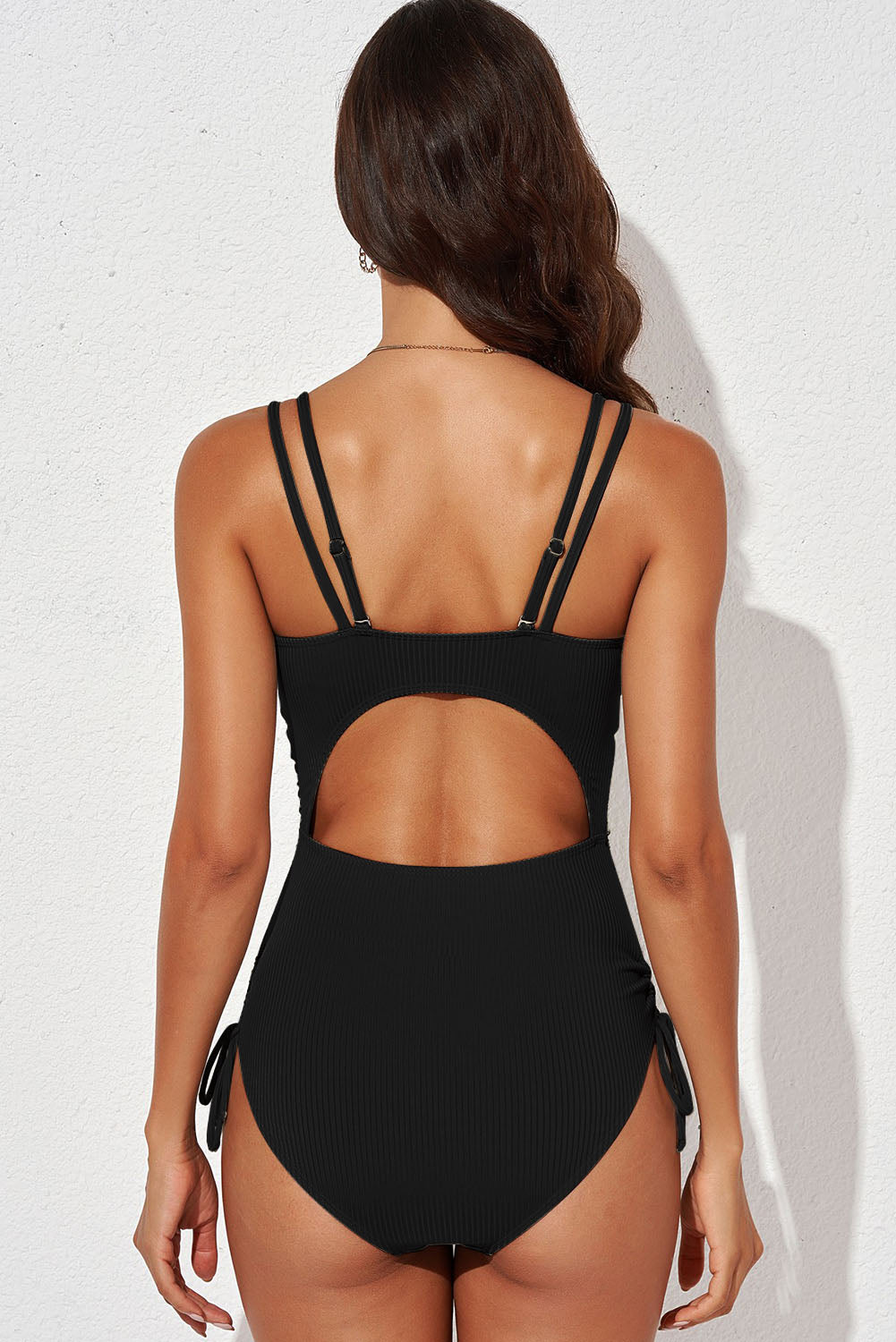 Tied Cutout Plunge One-Piece Swimsuit-Jewearrings