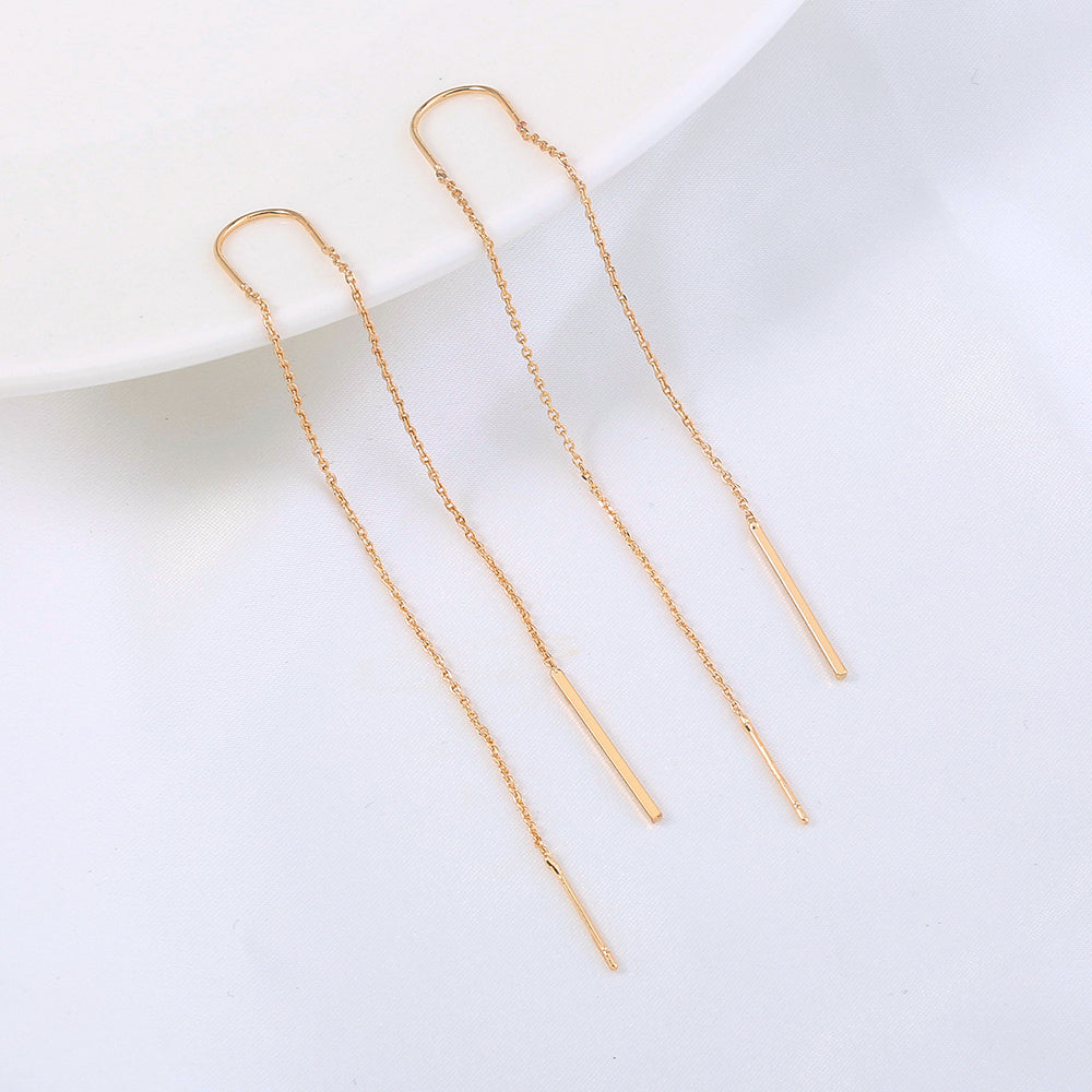 Gold Copper Rod Tassel Long Earrings-Jewearrings