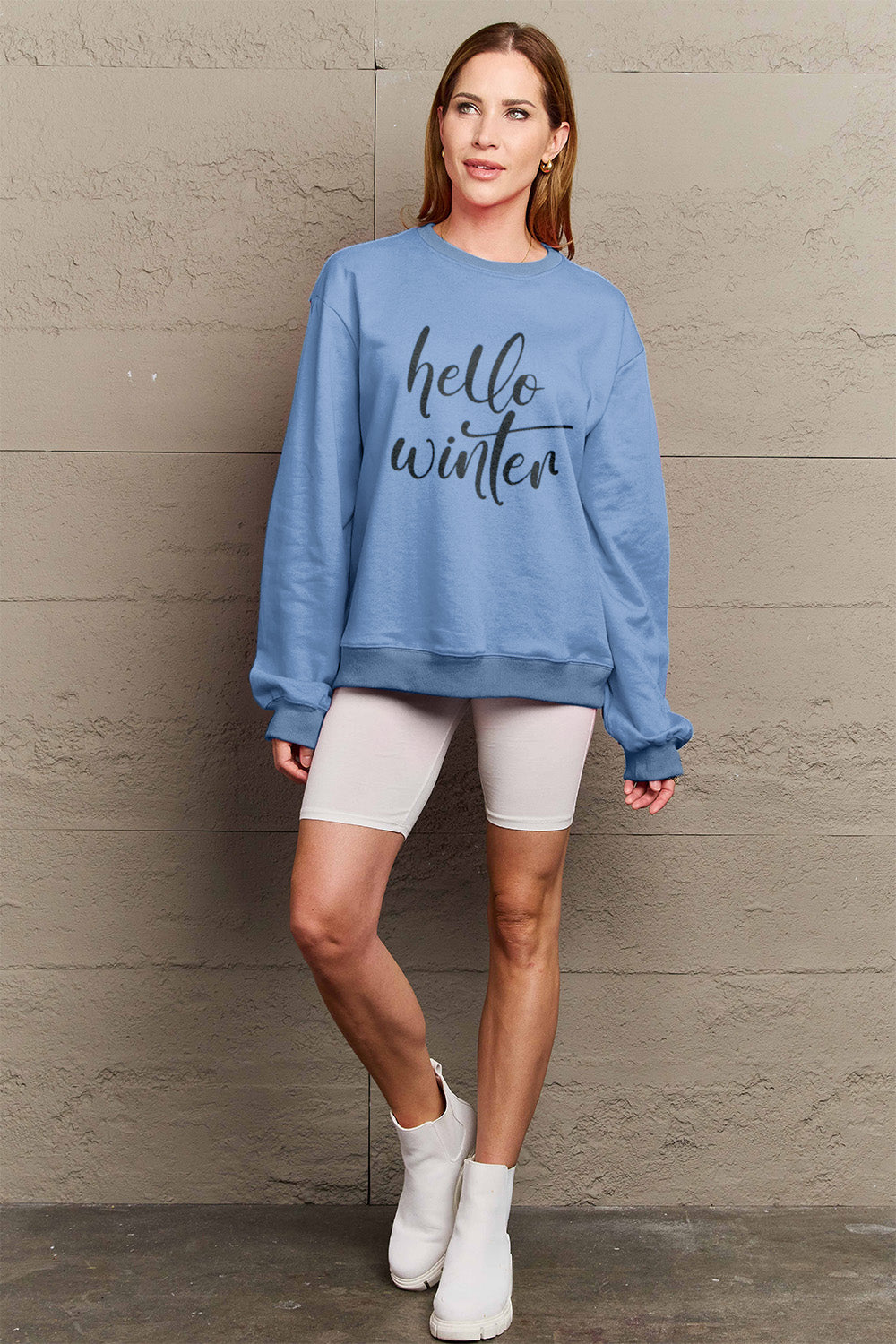 Simply Love Full Size HELLO WINTER Graphic Sweatshirt-Jewearrings