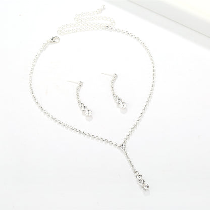 Silver Water Drop Necklace Earrings Two-piece Set Combination-Jewearrings