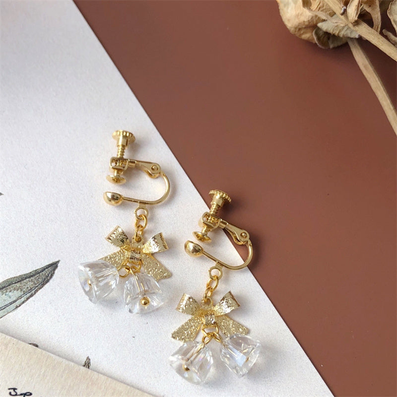 Women's Fashion Christmas Bow Crystal Bell Shape Earrings-Jewearrings