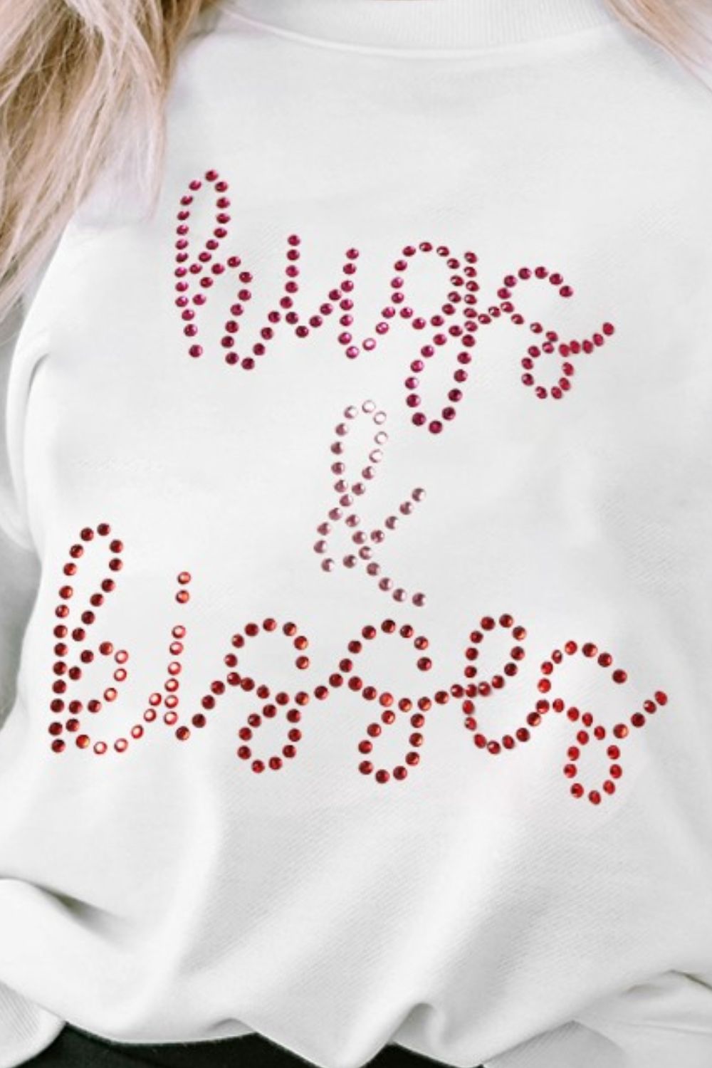 HUGS & KISSES Rhinestone Round Neck Sweatshirt-Jewearrings