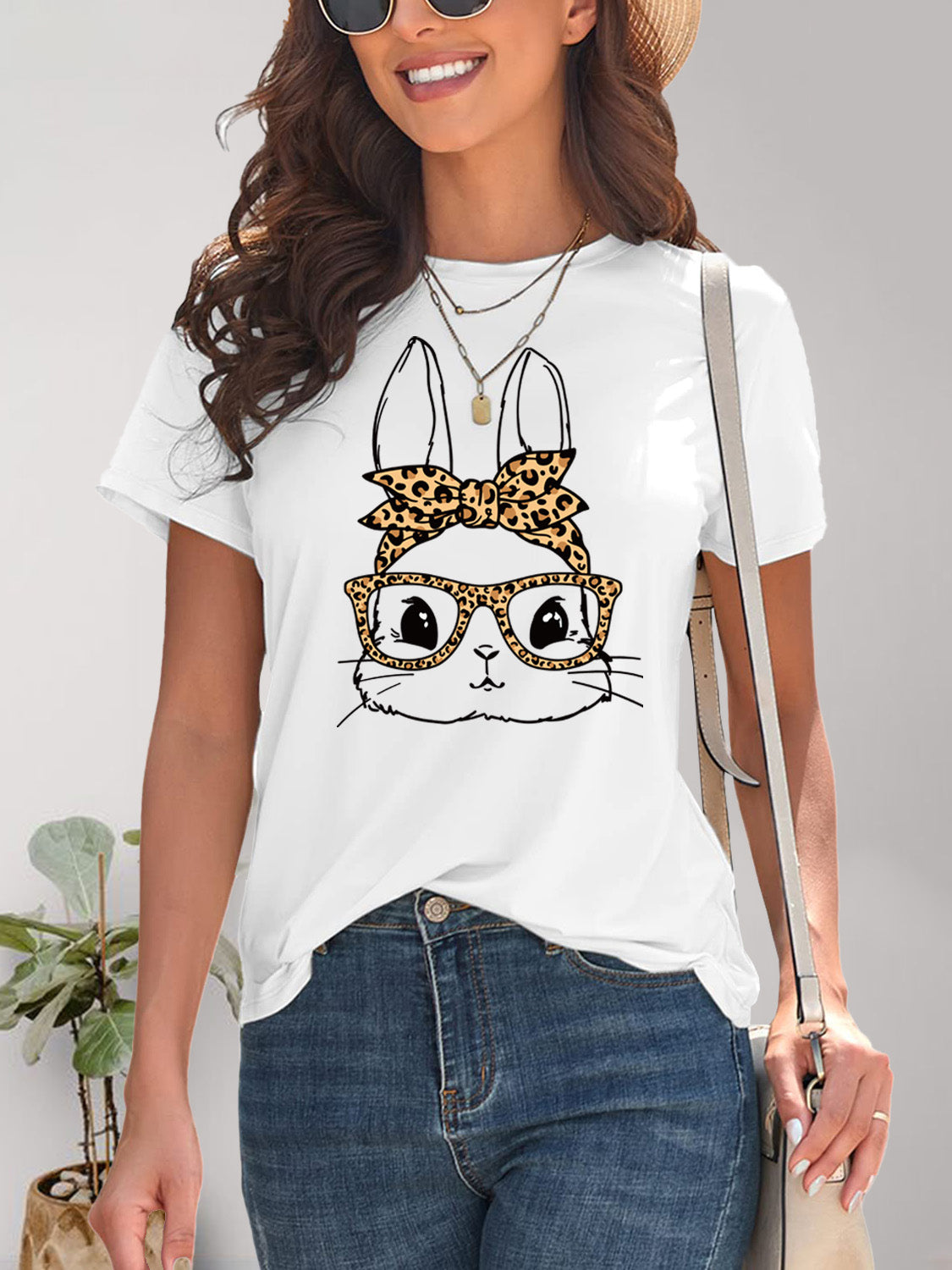 Rabbit Graphic Round Neck Short Sleeve T-Shirt-Jewearrings