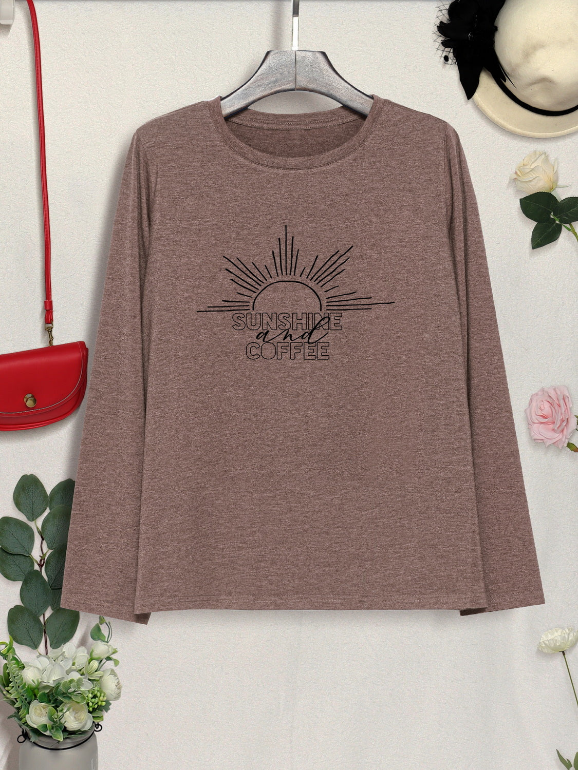 SUNSHINE COFFE Round Neck Long Sleeve T-Shirt-Jewearrings