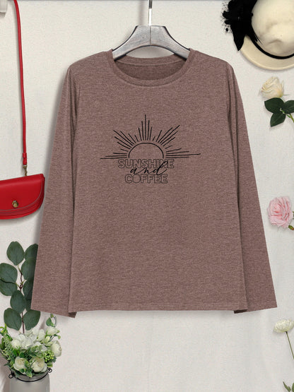 SUNSHINE COFFE Round Neck Long Sleeve T-Shirt-Jewearrings