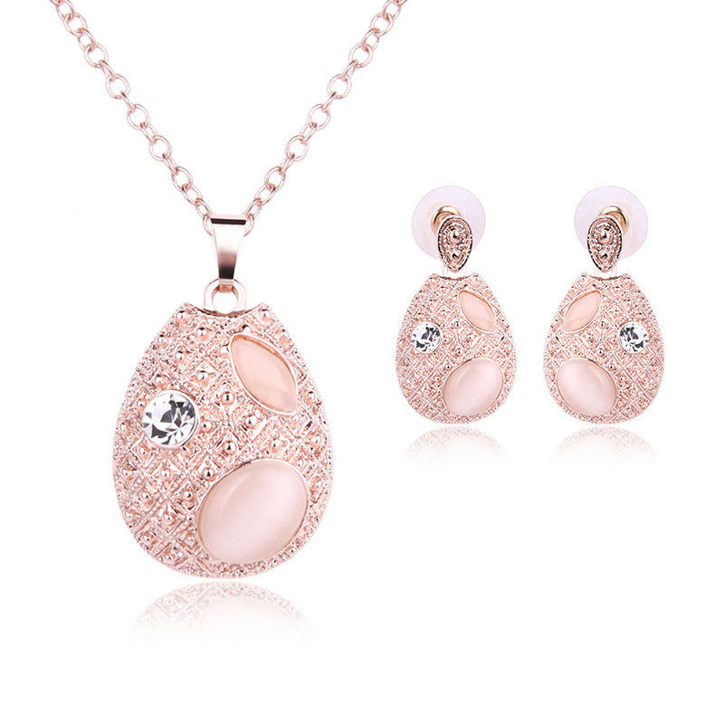 Two-piece Oval Opal Necklace And Earrings Jewelry Sets-Jewearrings