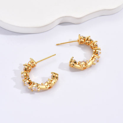 Ornament Simple Rhinestone Ear Clip Design C- Ring Earrings-Jewearrings