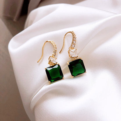 Simple Emerald Square Gemstone Elegant Atmosphere Retro Earrings-Jewearrings