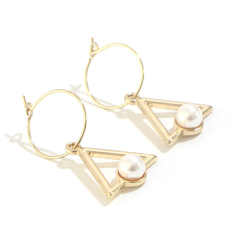 New Fashionista Simple Earrings Cross Triangle Pearl Ear Hooks-Jewearrings