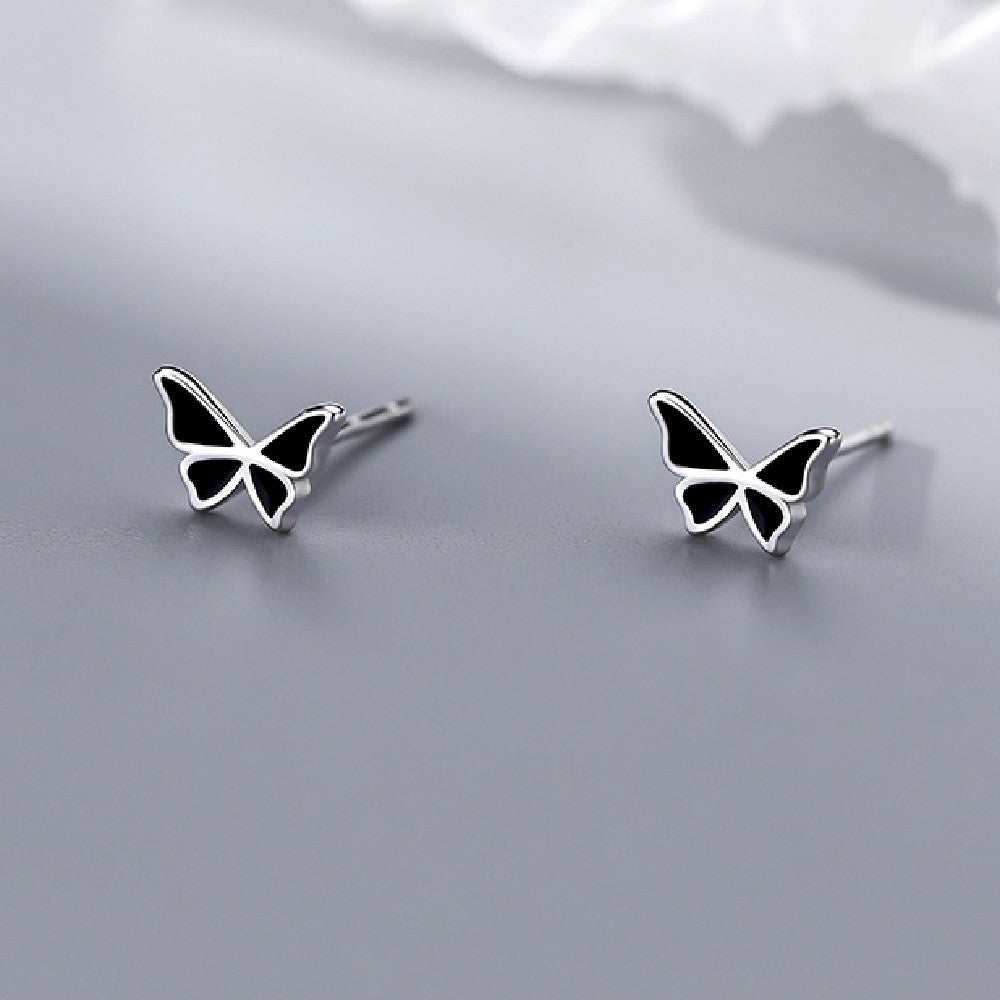 Ladies Fashion Geometric Black Drop Stud Earrings-Jewearrings