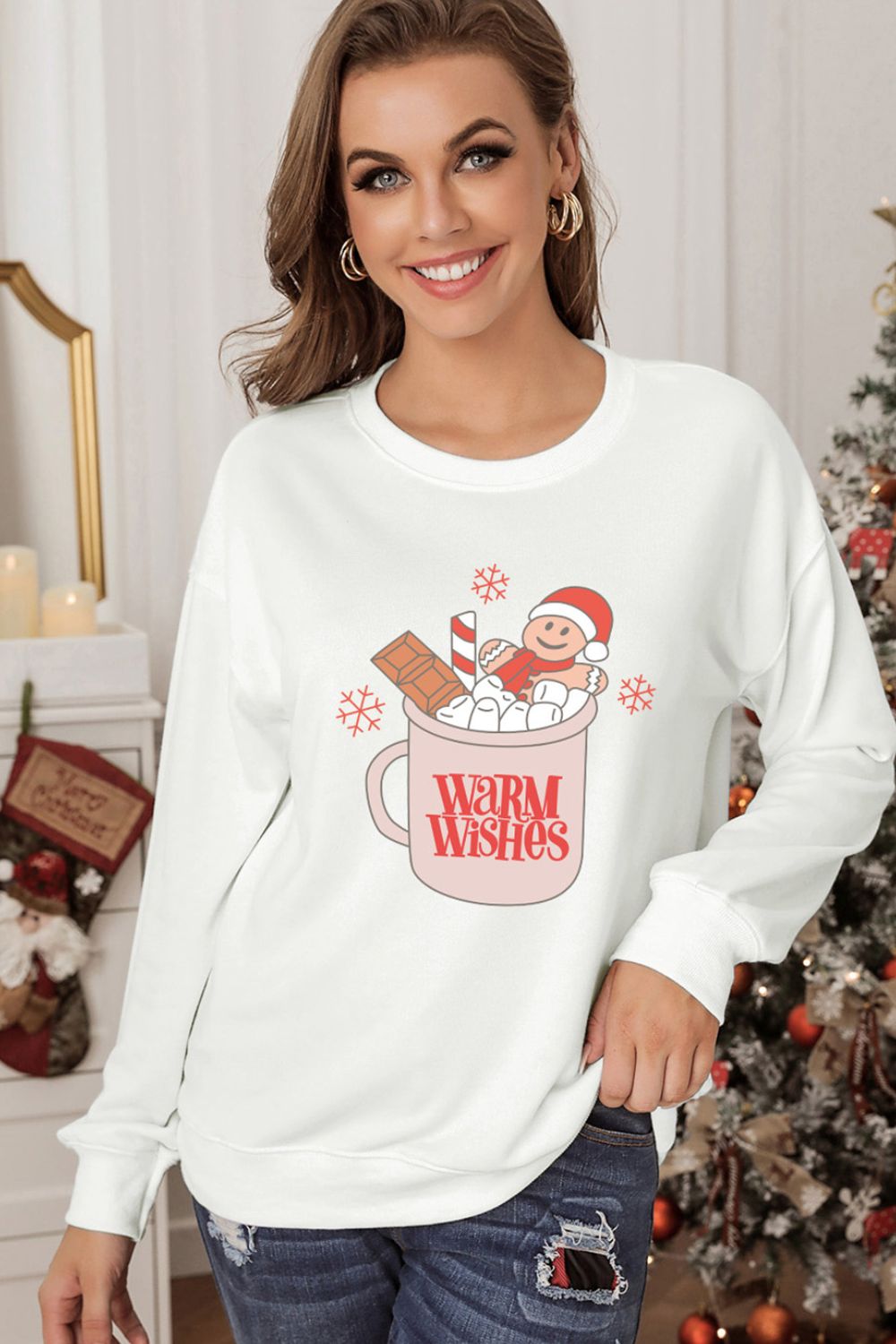 Christmas Graphic Round Neck Sweatshirt-Jewearrings