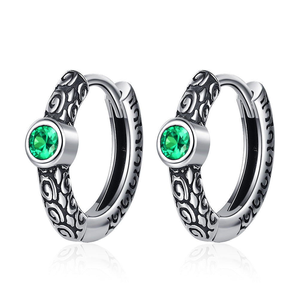 S925 Sterling Silver Tang Grass Pattern Vintage Earrings For Women-Jewearrings