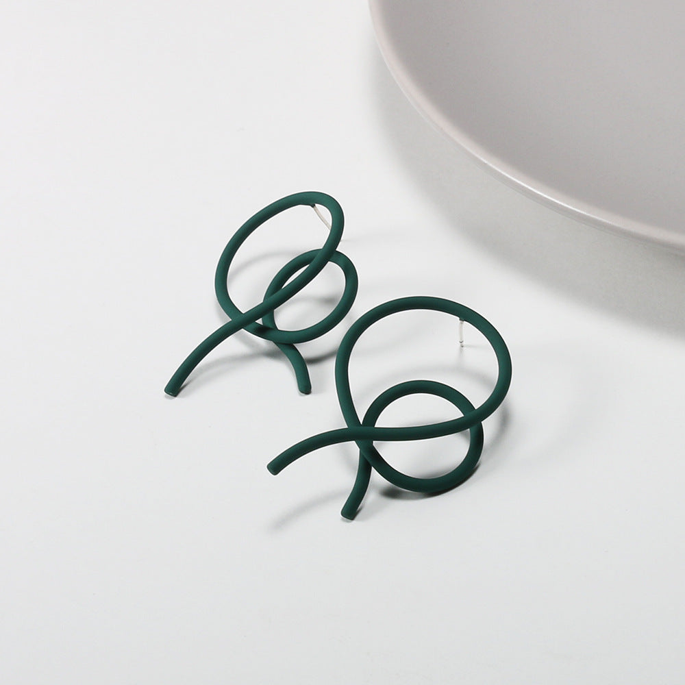 Silver Needle Baked Lacquer Geometric Earrings Female Simple Emerald Stud Earrings-Jewearrings