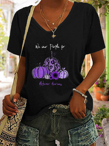 Full Size Pumpkin Graphic V-Neck T-Shirt-Jewearrings