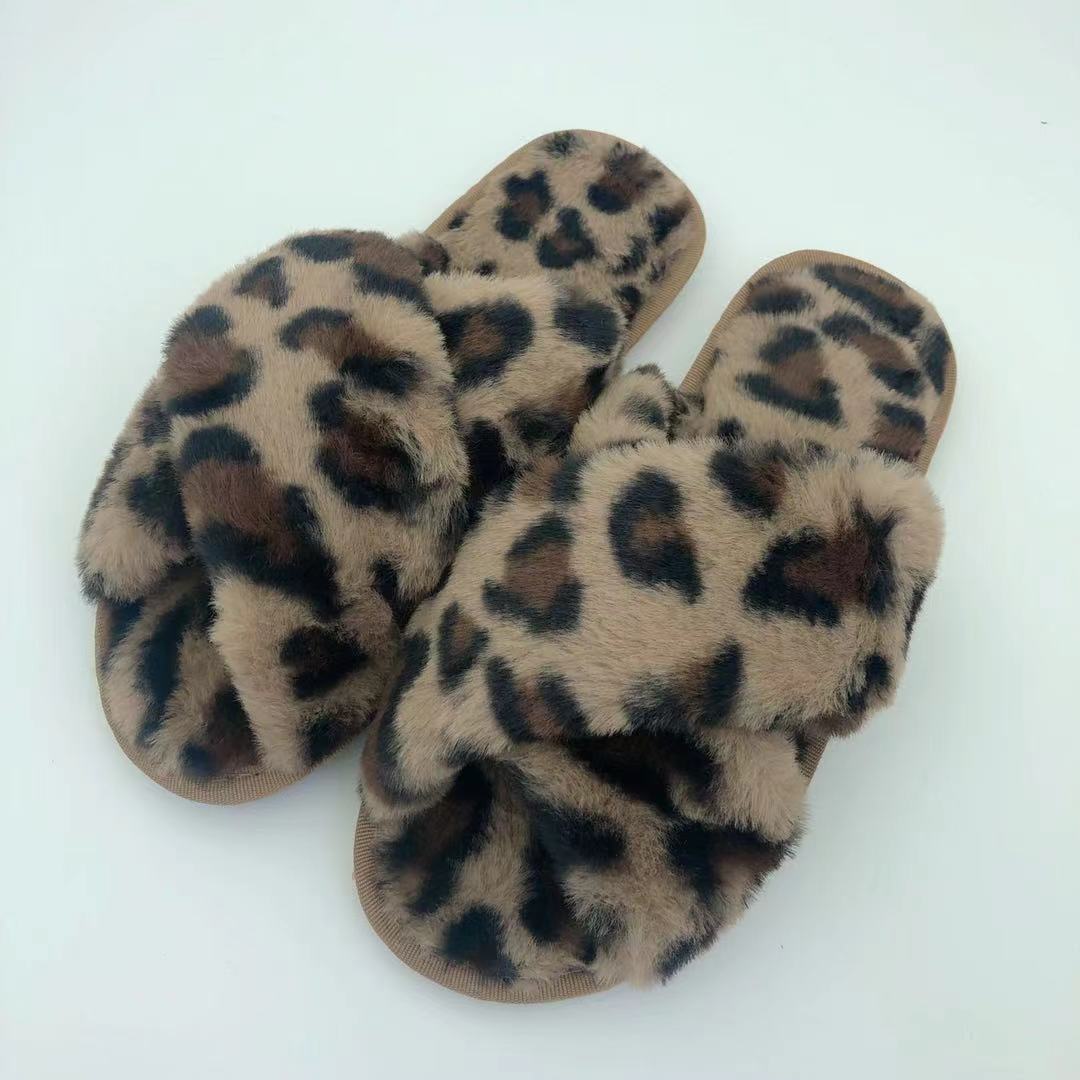 Faux Fur Crisscross Strap Slippers-Jewearrings