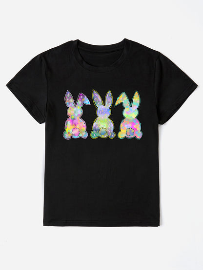 Rabbit Round Neck Short Sleeve T-Shirt-Jewearrings