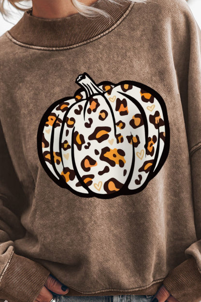 Round Neck Dropped Shoulder Pumpkin Graphic Sweatshirt-Jewearrings